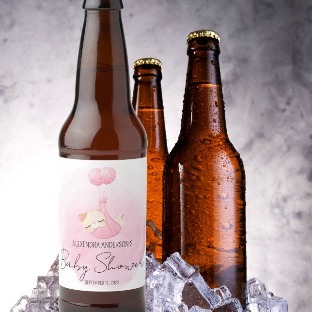 Étiquette Pour Bouteilles De Bière Chaton couleur rose pour bébé fille Douche (Créateur téléchargé)