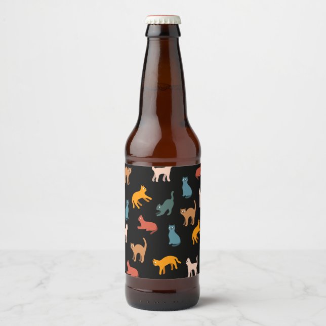 Étiquette Pour Bouteilles De Bière Chats sur le noir (Devant)
