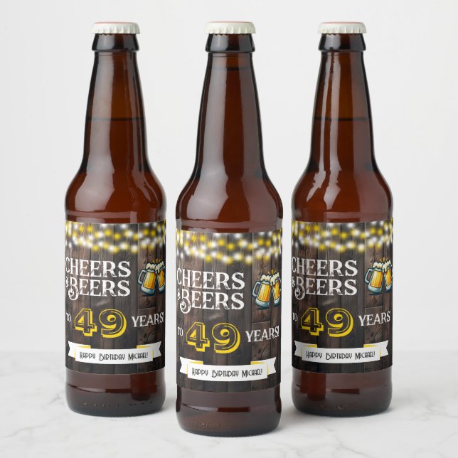 Étiquette Pour Bouteilles De Bière Cheers and Beers to 49 Years Rustic Birthday (Bouteilles)