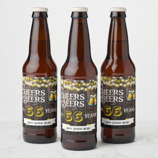 Étiquette Pour Bouteilles De Bière Cheers and Beers to 66 Years Rustic Birthday (Bouteilles)