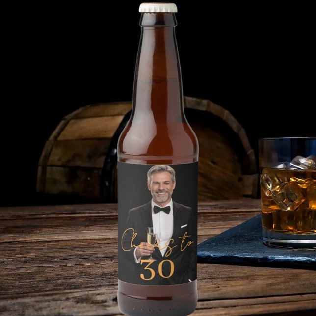 Étiquette Pour Bouteilles De Bière Cheers photo birthday party gold (Créateur téléchargé)