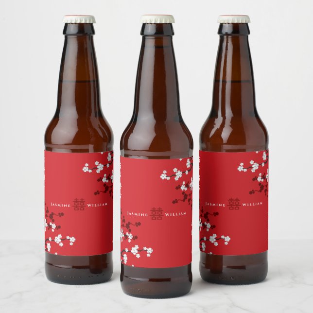 Étiquette Pour Bouteilles De Bière Cherry Blossoms double bonheur Mariage chinois (Bouteilles)