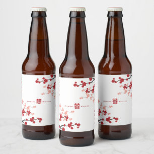 Étiquette Pour Bouteilles De Bière Cherry Blossoms double bonheur Mariage chinois