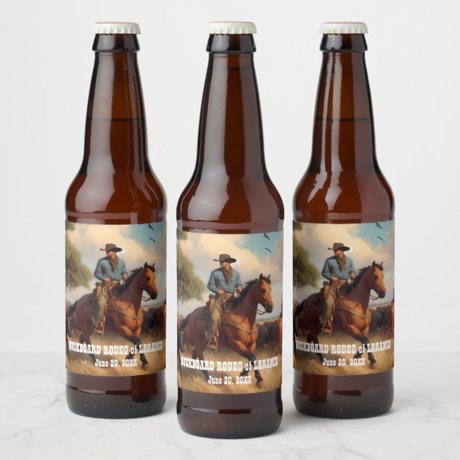 Étiquette Pour Bouteilles De Bière Cheval du cowboy et de la baie de l'Ouest (Bouteilles)