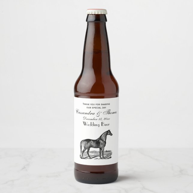Étiquette Pour Bouteilles De Bière Cheval vintage debout (Devant)