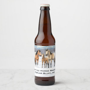 Étiquette Pour Bouteilles De Bière Chevaux Appaloosa En Neige