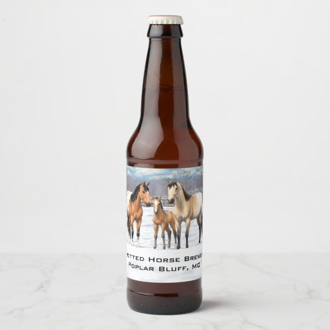 Étiquette Pour Bouteilles De Bière Chevaux Appaloosa En Peau De Bouche En Neige (Devant)