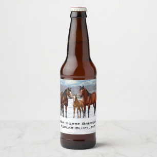Étiquette Pour Bouteilles De Bière Chevaux Du Quartier De La Baie Dans La Neige Perso