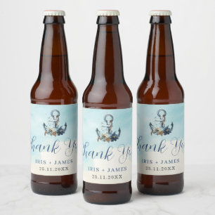 Étiquette Pour Bouteilles De Bière Chic Ancre nautique Moderne Plage Mariage
