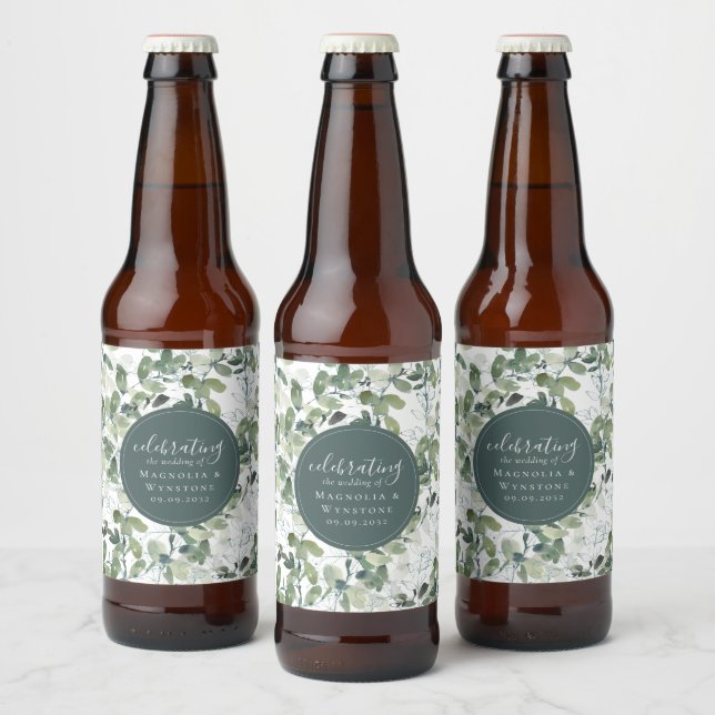 Étiquette Pour Bouteilles De Bière Chic Mariage Eucalyptus (Bouteilles)