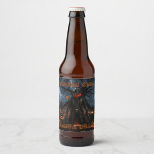 Étiquette Pour Bouteilles De Bière Citrouille de sheriff cowboy d'Halloween effrayant