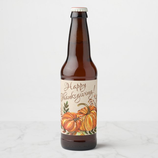 Étiquette Pour Bouteilles De Bière Citrouilles de Thanksgiving (Devant)