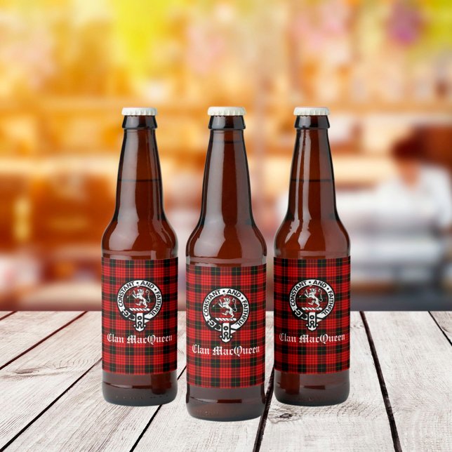 Étiquette Pour Bouteilles De Bière Clan MacQueen Crest Badge & Tartan Bottle Étiquett (Créateur téléchargé)