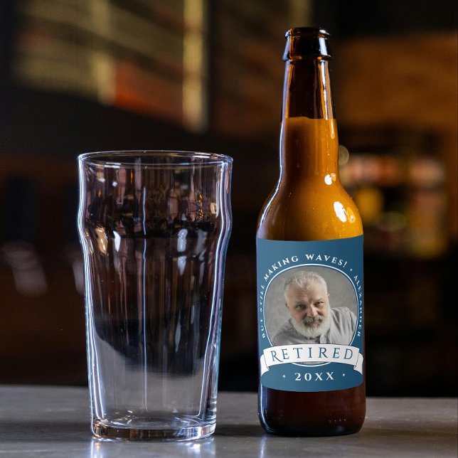 Étiquette Pour Bouteilles De Bière Classic Elegant Marine Bleu Retire Grand-père Phot (Créateur téléchargé)