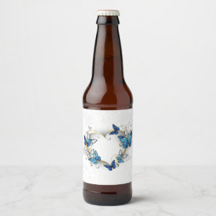 Étiquette Pour Bouteilles De Bière Coeur bijoux avec papillons Morpho
