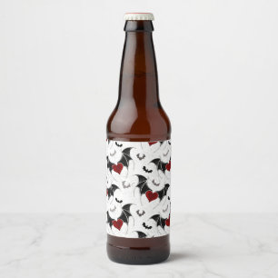Étiquette Pour Bouteilles De Bière Coeur d'Halloween avec ailes de chauve-souris noir