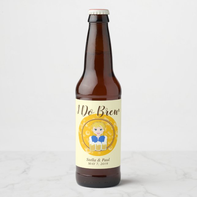 Étiquette Pour Bouteilles De Bière Conception avec une jolie fille servant de la bièr (Devant)