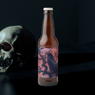 Étiquette Pour Bouteilles De Bière Corbeau noir et érable japonais noueux