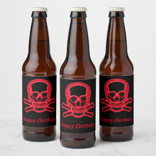 Étiquette Pour Bouteilles De Bière Couleurs rouges et noires du crâne, personnalisat