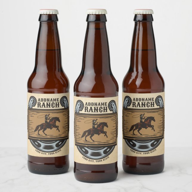 Étiquette Pour Bouteilles De Bière Cow-boy Lasso ADD NAME Western Family Ranch Cheval (Bouteilles)