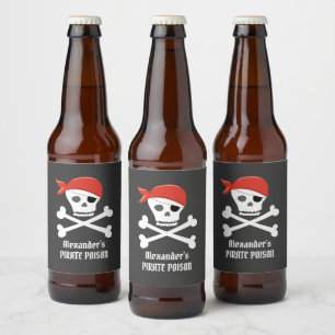 Étiquette Pour Bouteilles De Bière Crâne amusant Pirate empoisonné personnalisé