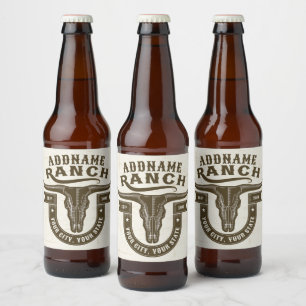 Étiquette Pour Bouteilles De Bière Crâne de taureau de ranch occidental PERSONNALISÉ 