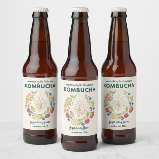 Étiquette Pour Bouteilles De Bière Custom Kombucha Botanical Bottle Label  (Bouteilles)