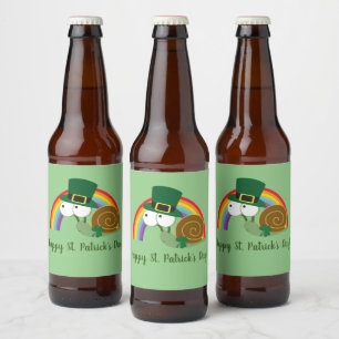 Étiquette Pour Bouteilles De Bière Cute Leprechaun St. Patrick's Day Snail