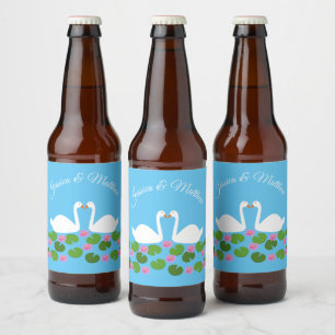Étiquette Pour Bouteilles De Bière Cygnes blancs et nénuphars Mariage Personnalisé