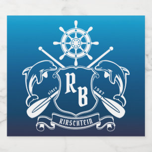 Étiquette Pour Bouteilles De Bière Dauphins d'insigne de marine gouvernail rames bouc