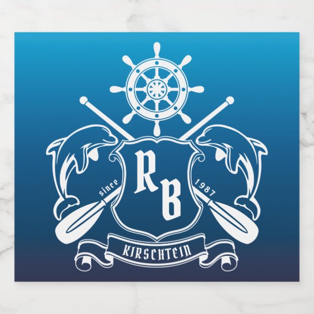Étiquette Pour Bouteilles De Bière Dauphins d'Insigne de Marine gouvernail rames bouc (Étiquettes simples)