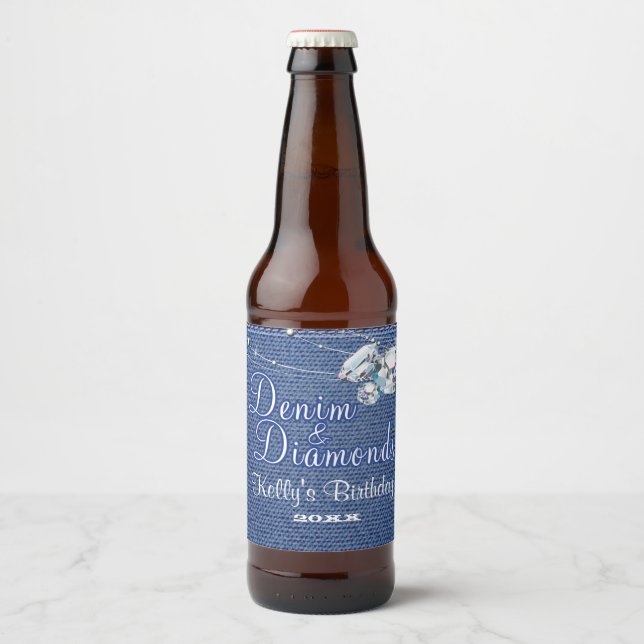 Étiquette Pour Bouteilles De Bière Denim et diamants (Devant)