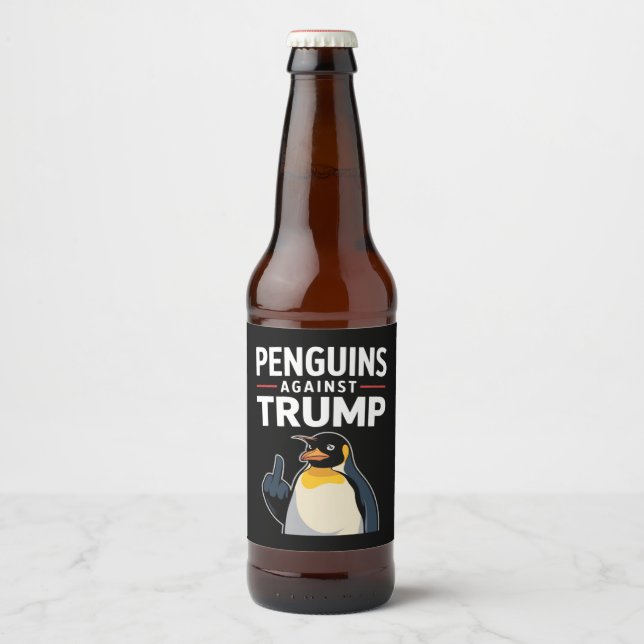 Étiquette Pour Bouteilles De Bière Des palmes de pingouin contre Trump (Devant)