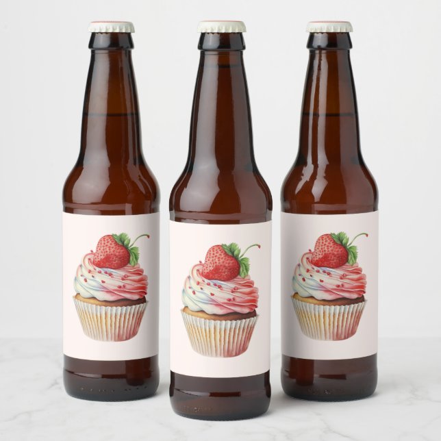 Étiquette Pour Bouteilles De Bière Dessert sucré à la fraise Cupcake (Bouteilles)