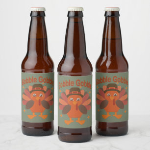 Étiquette Pour Bouteilles De Bière Dessin de dinde de Thanksgiving mignon – “Gloussem