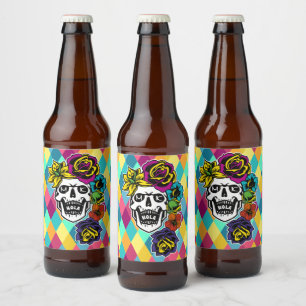 Étiquette Pour Bouteilles De Bière Dia de Muertos Day de la coutume morte de crâne d