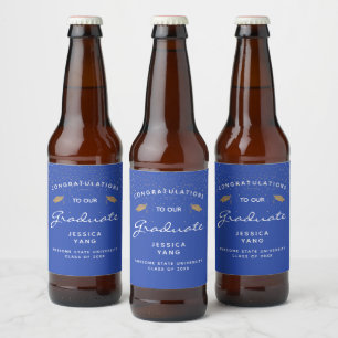 Étiquette Pour Bouteilles De Bière Diplômé Casquette Or Écriture Bleu Blanc