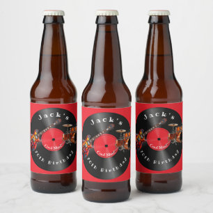 Étiquette Pour Bouteilles De Bière Disque vinyle rétro anniversaire musique rock guit