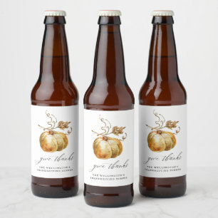 Étiquette Pour Bouteilles De Bière Donner Merci Citrouille Aquarelle Thanksgiving
