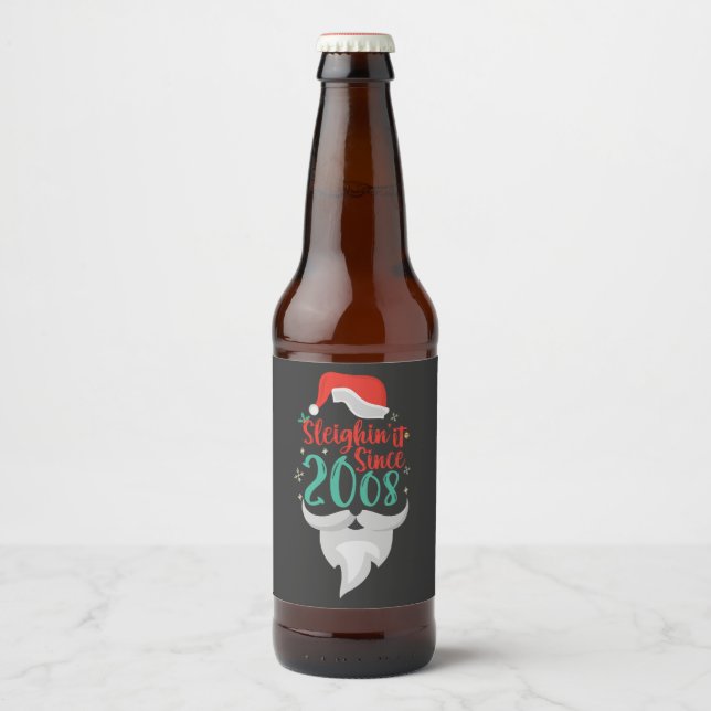 Étiquette Pour Bouteilles De Bière Dormir depuis 2008 Noël Anniversaire Père Noël (Devant)