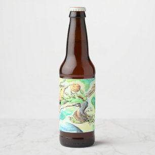 Étiquette Pour Bouteilles De Bière Dragon vert dérivant sur la lumière des étoiles