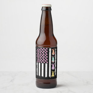 Étiquette Pour Bouteilles De Bière Drapeau américain avec lapin pour le jour de Pâque