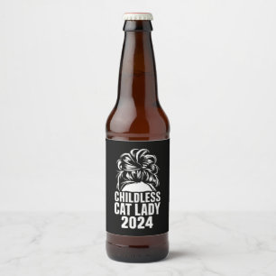 Étiquette Pour Bouteilles De Bière Drapeau américain Messy Bun 2024 Enfant Cat Lady