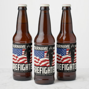 Étiquette Pour Bouteilles De Bière Drapeau américain patriotique de sauvetage de pomp