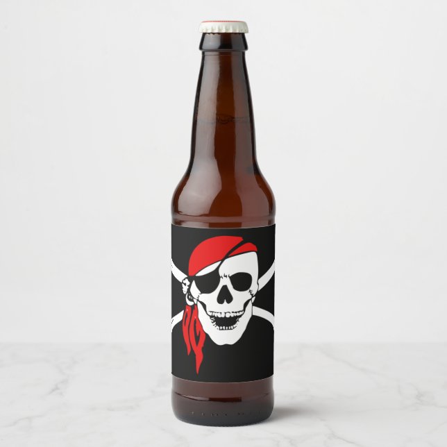 Étiquette Pour Bouteilles De Bière Drapeau crâne pirate (Devant)