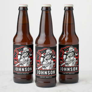 Étiquette Pour Bouteilles De Bière Drapeau patriotique personnalisé de pompier