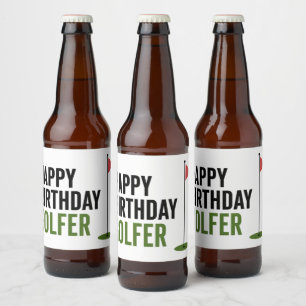 Étiquette Pour Bouteilles De Bière Drapeau rouge de golf Golf Joyeux Anniversaire 