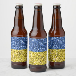 Étiquette Pour Bouteilles De Bière Drapeau ukrainien bleu jaune paillettes faux scint