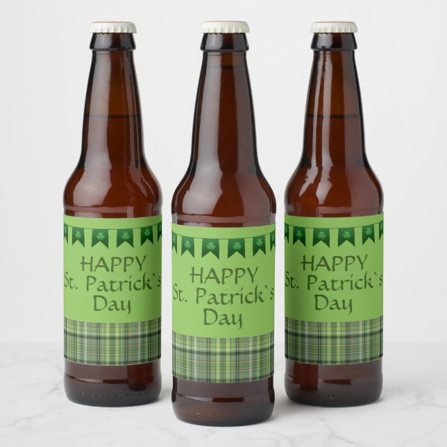 Étiquette Pour Bouteilles De Bière Drapeaux verts Plaid Joyeux Saint Patrick`s Day (Bouteilles)