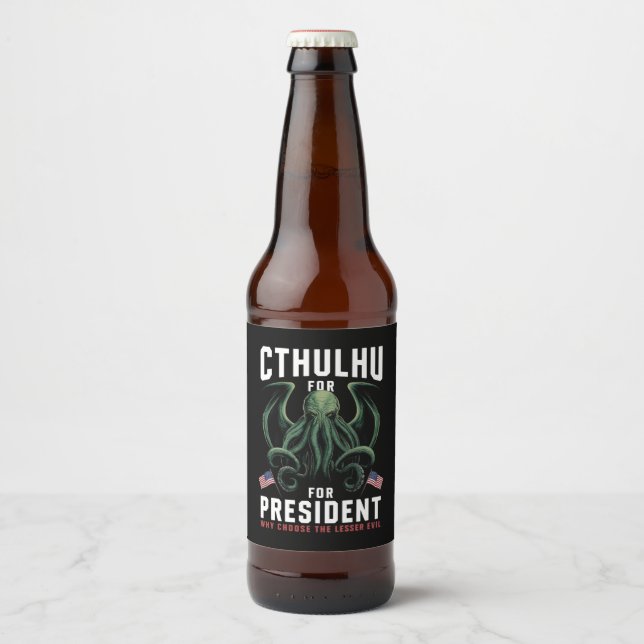 Étiquette Pour Bouteilles De Bière Drôle d'élection 2024 Cthulhu pour Président  (Devant)